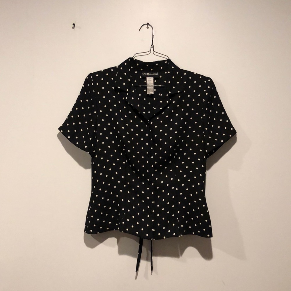 Vintage Sag Harbor Polka Dot Tie Front Blouse